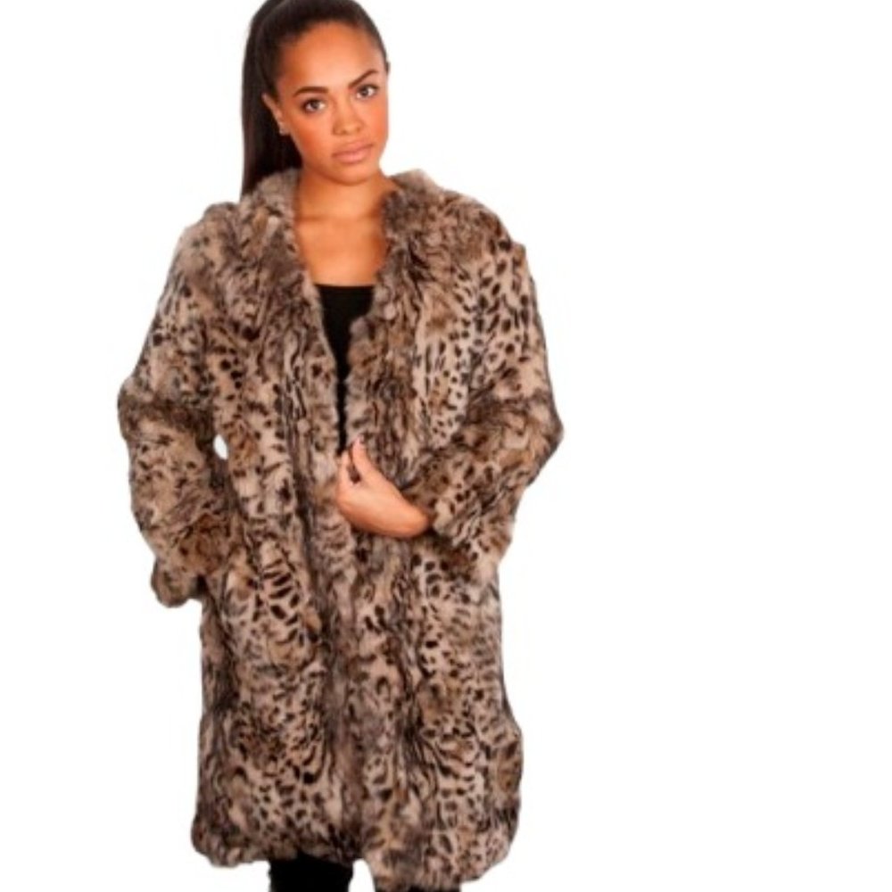 Adrienne Landau Rabbit Fur Hooded Coat